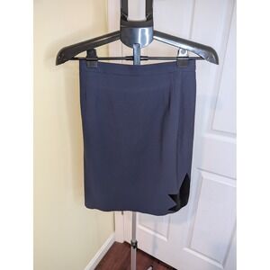 Escada Couture VTG Pencil‎ Skirt Navy Blue Wool Velvet Star Detail - Size 36 (S)
